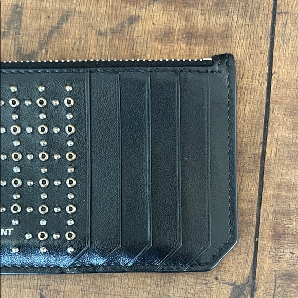 Saint Laurent Black Leather Card Holder with Silver Accents - Picture 7 of 10